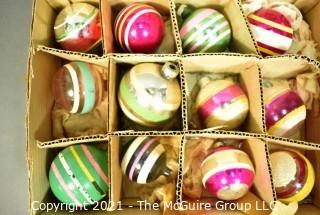 Three (3) Boxes of Vintage Hand Painted Mercury Glass Christmas Ornaments with Indents & Stripes.