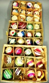 Three (3) Boxes of Vintage Hand Painted Mercury Glass Christmas Ornaments with Indents & Stripes.