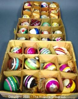 Three (3) Boxes of Vintage Hand Painted Mercury Glass Christmas Ornaments with Indents & Stripes.