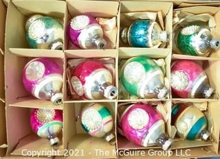 Three (3) Boxes of Vintage Hand Painted Mercury Glass Christmas Ornaments with Indents & Stripes.