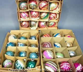 Three (3) Boxes of Vintage Hand Painted Mercury Glass Christmas Ornaments with Stripes.