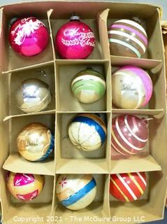 Three (3) Boxes of Vintage Hand Painted Mercury Glass Christmas Ornaments with Stripes.