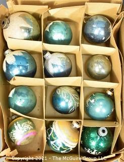 Three (3) Boxes of Vintage Hand Painted Mercury Glass Christmas Ornaments with Stripes.