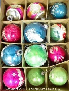 Three (3) Boxes of Vintage Hand Painted Mercury Glass Christmas Ornaments with Indents.