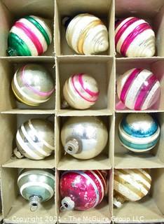 Three (3) Boxes of Vintage Hand Painted Mercury Glass Christmas Ornaments with Indents.