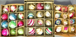 Three (3) Boxes of Vintage Hand Painted Mercury Glass Christmas Ornaments with Indents.