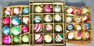 Three (3) Boxes of Vintage Hand Painted Mercury Glass Christmas Ornaments with Indents.