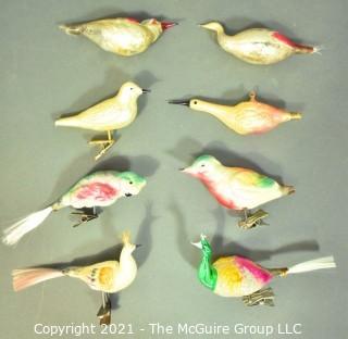 Eight (8) Mercury Glass Bird Christmas Tree Clip-On Ornaments.