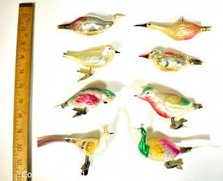 Eight (8) Mercury Glass Bird Christmas Tree Clip-On Ornaments.