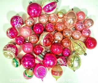 Group of Vintage Hand Painted Pink and Mercury Glass Christmas Ornaments.