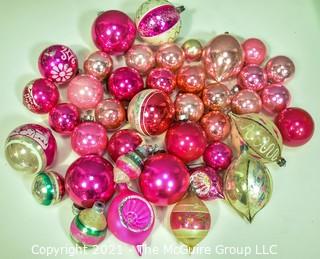 Group of Vintage Hand Painted Pink and Mercury Glass Christmas Ornaments.