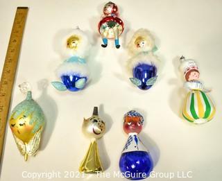 Seven (7) Free Blown Glass Christmas Tree Ornaments.