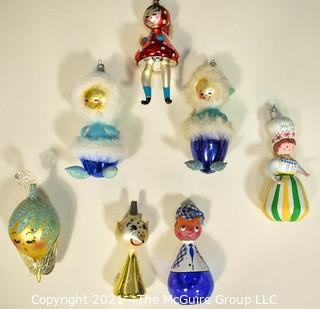 Seven (7) Free Blown Glass Christmas Tree Ornaments.