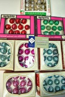 Nine (9) Boxes of Mini Glass Ball Ornaments. 