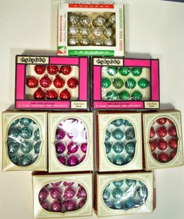 Nine (9) Boxes of Mini Glass Ball Ornaments. 