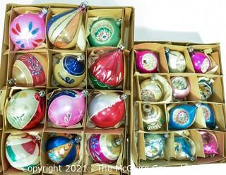 Two (2) Boxes of Vintage Hand Painted Mercury Glass Christmas Ornaments with Indents & Flowers.