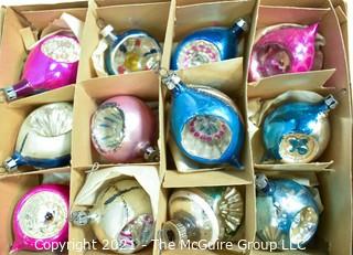 Two (2) Boxes of Vintage Hand Painted Mercury Glass Christmas Ornaments with Indents & Flowers.