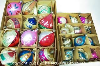 Two (2) Boxes of Vintage Hand Painted Mercury Glass Christmas Ornaments with Indents & Flowers.