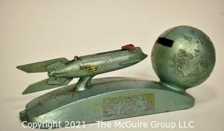 Vintage XU-232 1950s Strato Rocket Space Ship & Moon Mechanical Advertising Bank.