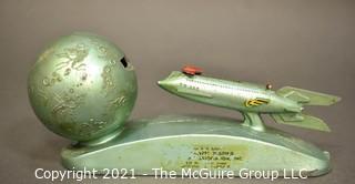 Vintage XU-232 1950s Strato Rocket Space Ship & Moon Mechanical Advertising Bank.