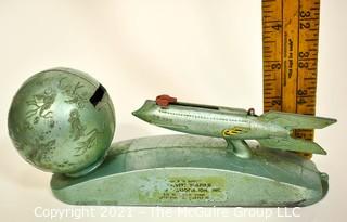 Vintage XU-232 1950s Strato Rocket Space Ship & Moon Mechanical Advertising Bank.