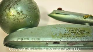 Vintage XU-232 1950s Strato Rocket Space Ship & Moon Mechanical Advertising Bank.