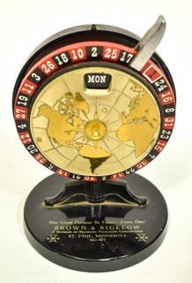 Vintage Brown & Bigelow Roulette Wheel Perpetual Desk Calendar.