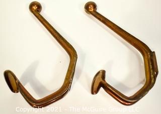 Two (2) Vintage Brass Metal Art Deco Style Wall Hooks