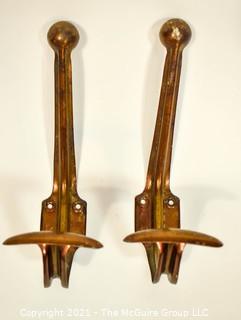 Two (2) Vintage Brass Metal Art Deco Style Wall Hooks