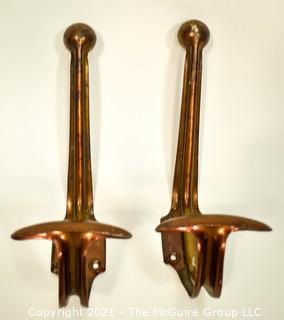 Two (2) Vintage Brass Metal Art Deco Style Wall Hooks