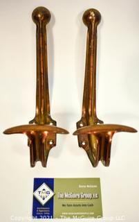 Two (2) Vintage Brass Metal Art Deco Style Wall Hooks