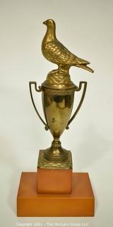 Art Deco Brass with Amber Butterscotch Bakelite Base Pigeon Racing Trophy.