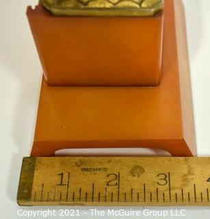 Art Deco Brass with Amber Butterscotch Bakelite Base Pigeon Racing Trophy.