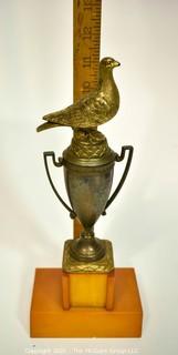 Art Deco Brass with Amber Butterscotch Bakelite Base Pigeon Racing Trophy.