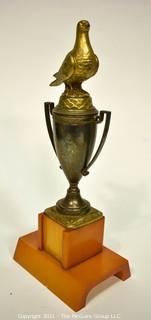 Art Deco Brass with Amber Butterscotch Bakelite Base Pigeon Racing Trophy.