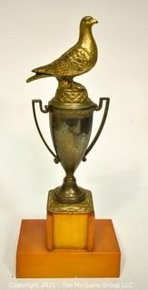 Art Deco Brass with Amber Butterscotch Bakelite Base Pigeon Racing Trophy.