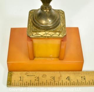 Art Deco Brass with Amber Butterscotch Bakelite Base Pigeon Racing Trophy.