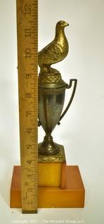 Art Deco Brass with Amber Butterscotch Bakelite Base Pigeon Racing Trophy.