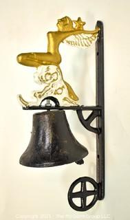 Vintage Wall Mount Cast Iron Bell with Winged Siren on Wave.