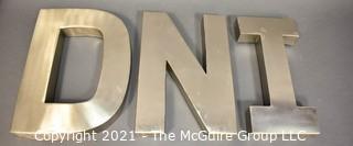  Three Art Deco Style Commercial Stainless Steel Building or Sign Letters - D N I.  Each measure 10" wide and 12" tall. 