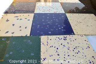 Twelve (12) Heavy Polished Marble Floor Tile in Bright Colors with Stone Chips.   Each Measure 12" Square. 