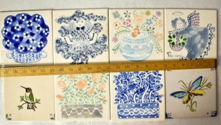 Eight (8) Hand-Painted Ceramic Tiles.  Each measure 6" Square. 