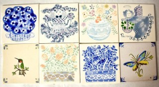 Eight (8) Hand-Painted Ceramic Tiles.  Each measure 6" Square. 