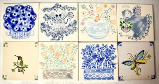 Eight (8) Hand-Painted Ceramic Tiles.  Each measure 6" Square. 