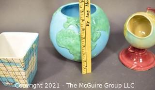 Three World Globe Pottery Planters Including One by Shawnee.