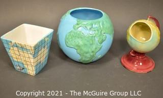 Three World Globe Pottery Planters Including One by Shawnee.