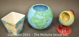 Three World Globe Pottery Planters Including One by Shawnee.