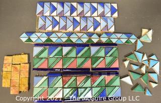 Group of Ceramic Hand Painted Mosaic Tile Trim & Border Pieces in Various Colors.  