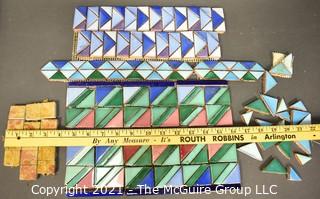 Group of Ceramic Hand Painted Mosaic Tile Trim & Border Pieces in Various Colors.  