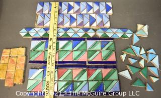 Group of Ceramic Hand Painted Mosaic Tile Trim & Border Pieces in Various Colors.  